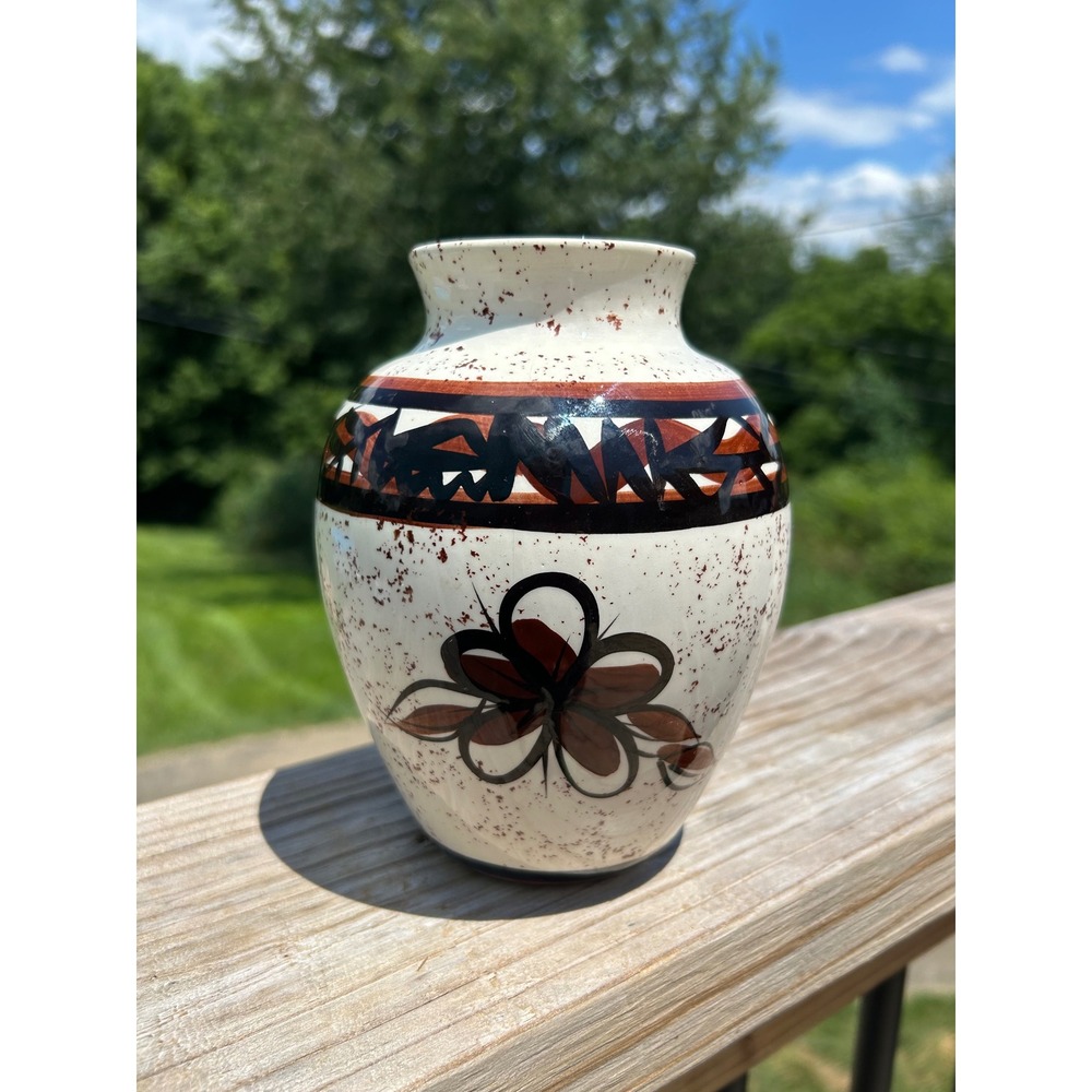 Aloha‎ Kilns Hawaii Vintage Pottery Vase Speckled Floral Tribal Mid Century 5.5"